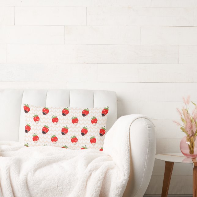 Strawberries in White and Dark Chocolate on Beige  Lumbar Pillow (Couch)