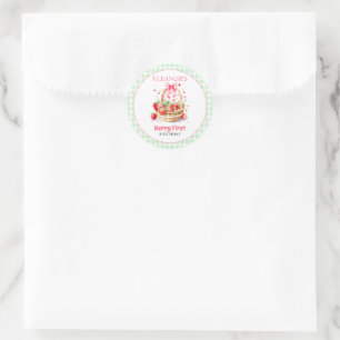 Strawberries mint green Berry First Birthday Classic Round Sticker