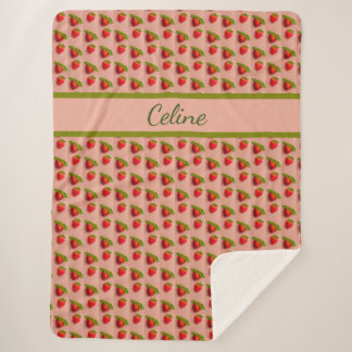 Strawberries on a pink fabric background sherpa blanket