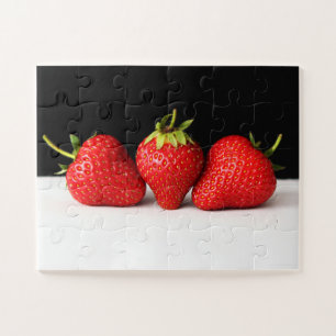 Strawberries On Black Over White 11x14 30pc jpcnm Jigsaw Puzzle
