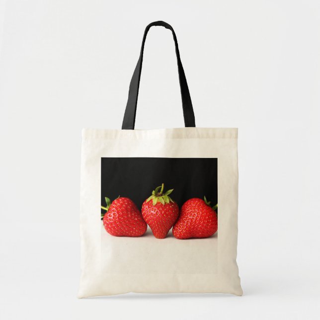 Strawberries On Black Over White bti Tote Bag (Front)