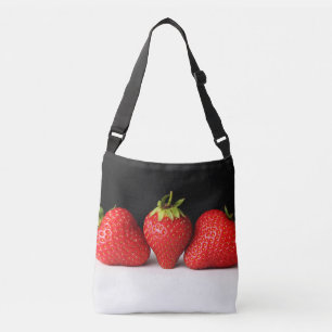 Strawberries On Black Over White cbbcna Crossbody Bag