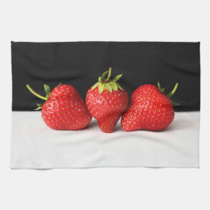 Strawberries On Black Over White ktcna Kitchen Towel