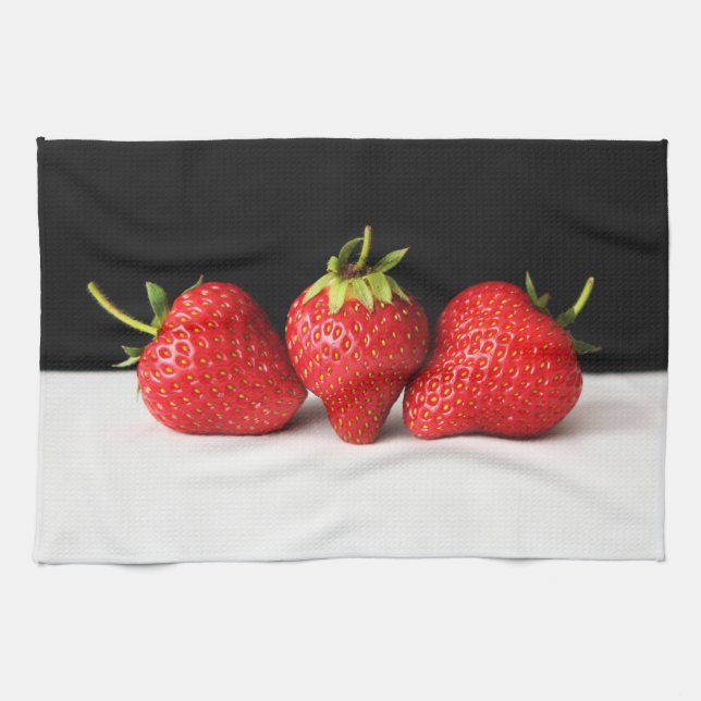 Strawberries On Black Over White ktcnm Kitchen Towel (Horizontal)