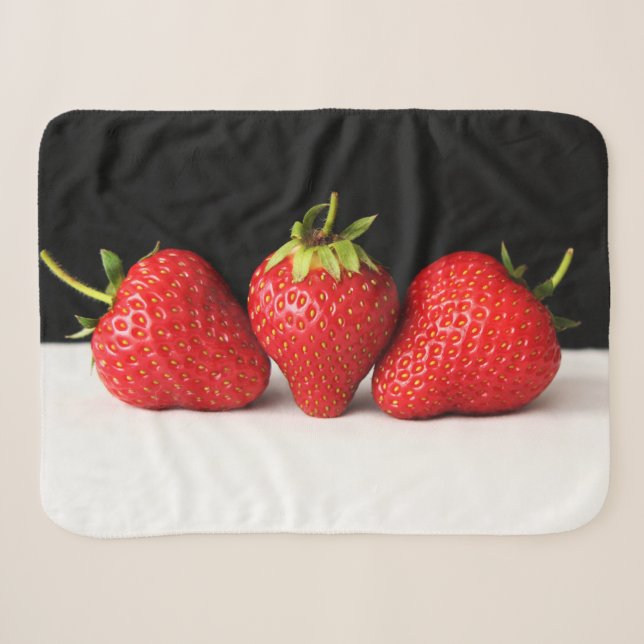 Strawberries On Black Over White sbcna Sherpa Blanket (Front (Horizontal))