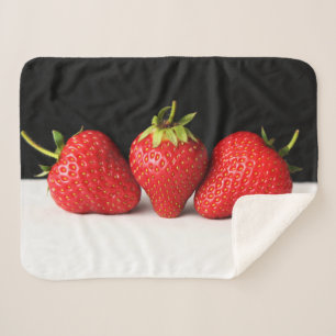 Strawberries On Black Over White sbcnm Sherpa Blanket