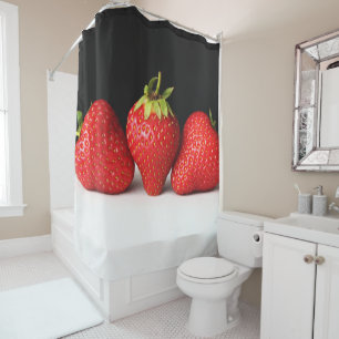 Strawberries On Black Over White sccn Shower Curta