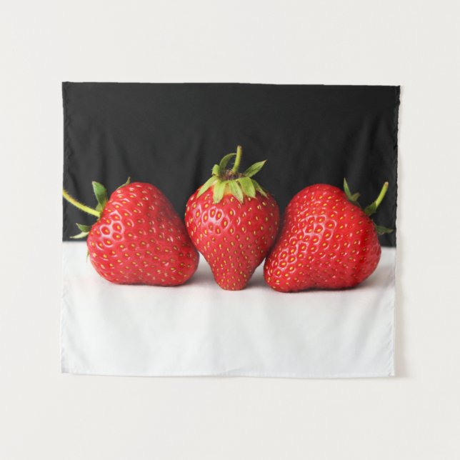 Strawberries On Black Over White wtcnm Tapestry (Front (Horizontal))