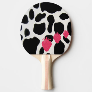 Strawberries on Cow Print Ping Pong Paddle