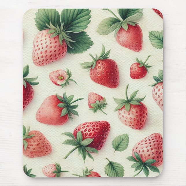 Strawberries on Cream Watercolor Berries Mouse Pad (Front)