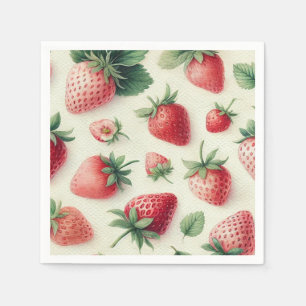 Strawberries on Cream Watercolor Berries Napkin