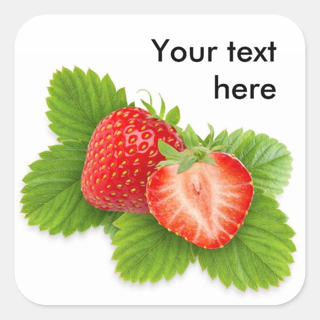 Strawberries on leaves square sticker (Front)