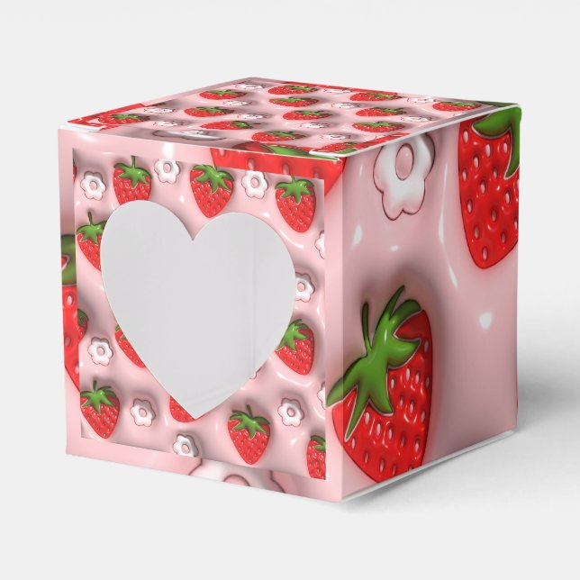 Strawberries On Pink Background Favor Box (Front Side)