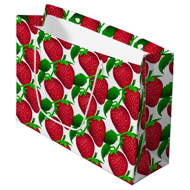 Strawberries on White Background Pattern   Large Gift Bag (Front Angled)