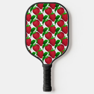Strawberries on White Background Pattern Pickleball Paddle
