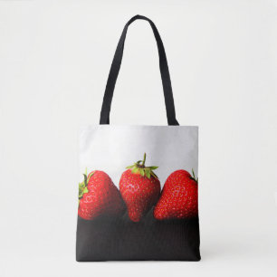 Strawberries On White Over Black bagstcn Tote Bag