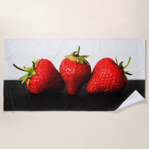 Strawberries On White Over Black btcnm Beach Towel