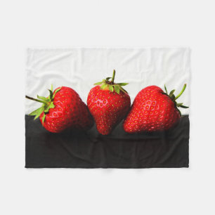 Strawberries On White Over Black fba Fleece Blanket