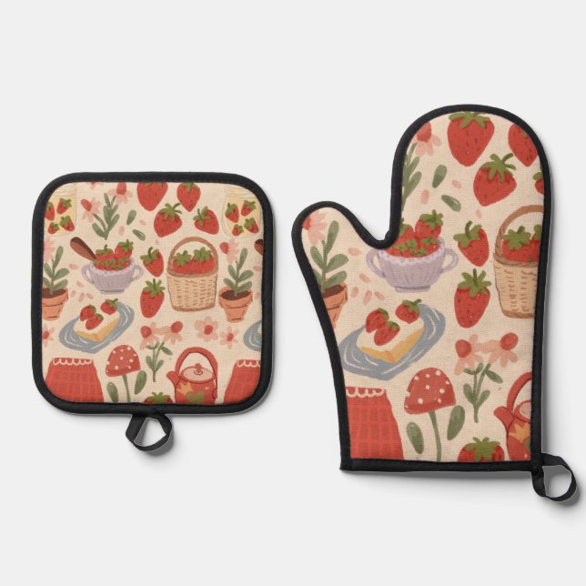 Strawberries  oven mitt & pot holder set (Front)