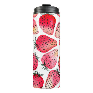 Strawberries painted with watercolor and ink seaml thermal tumbler