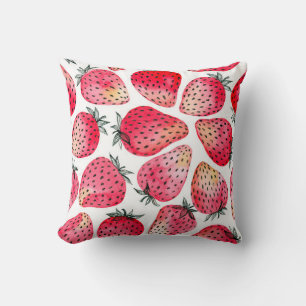 Strawberries painted with watercolor and ink seaml throw pillow