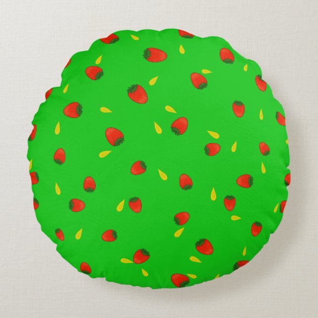 Strawberries pattern round pillow (Front)