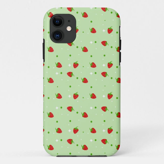 Strawberries Pattern with Green Background Case-Mate iPhone Case (Back)
