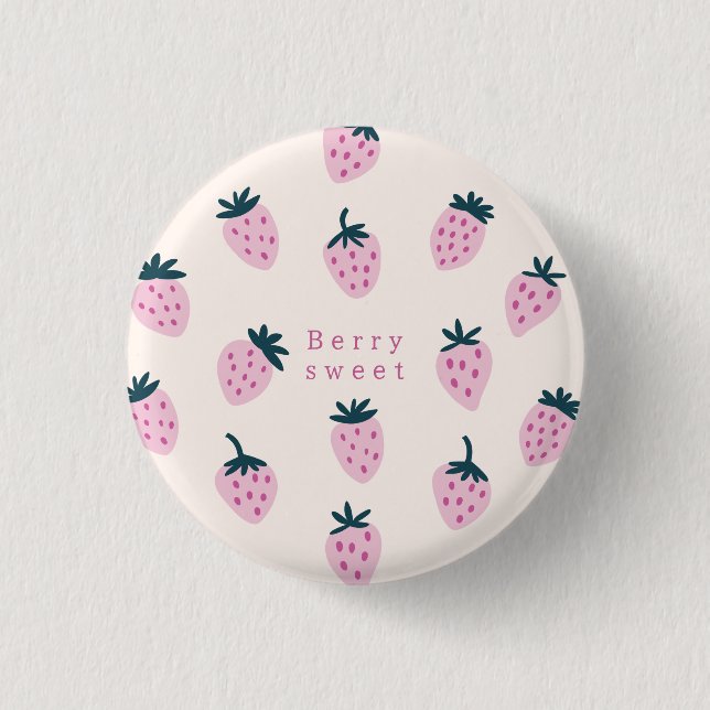 Strawberries pink  1 inch round button (Front)