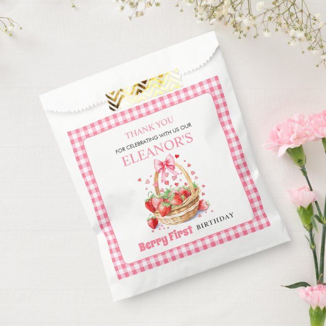 Strawberries pink Berry First Birthday Thank You Favour Bag (Sealed)