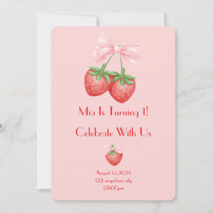 strawberries pink birthday  invitation