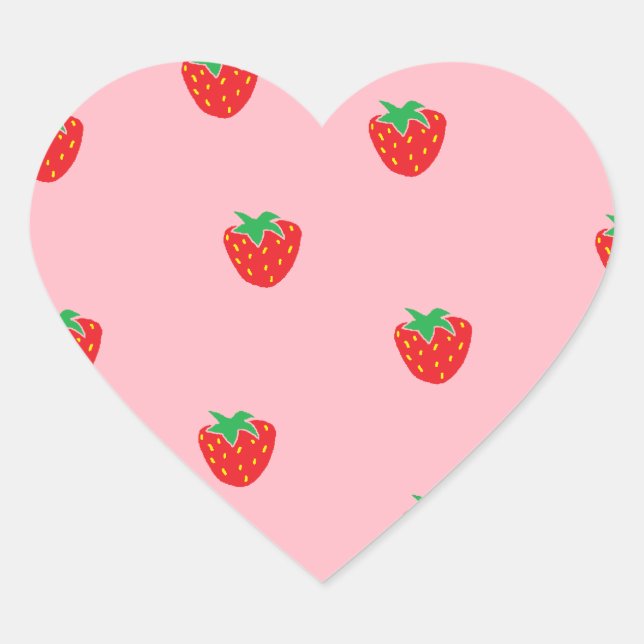 Strawberries Pink Heart Sticker (Front)