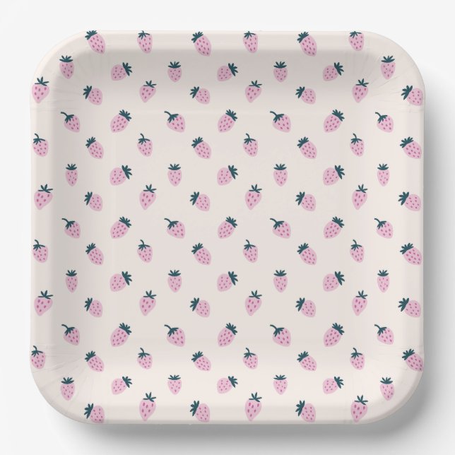 strawberries pink  paper plate (Front)