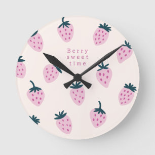 Strawberries pink round clock