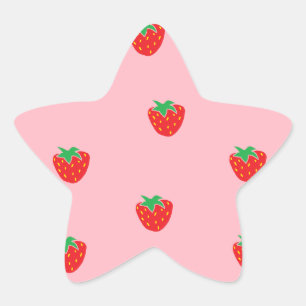 Strawberries Pink Star Sticker