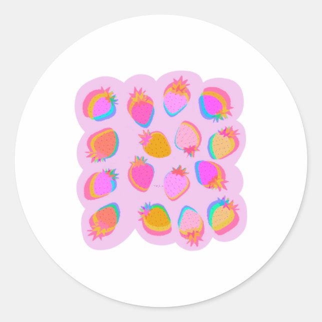 Strawberries Pink Sticker  (Front)