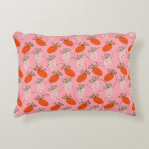 Strawberries Pink White Doodle Pattern Accent Pillow