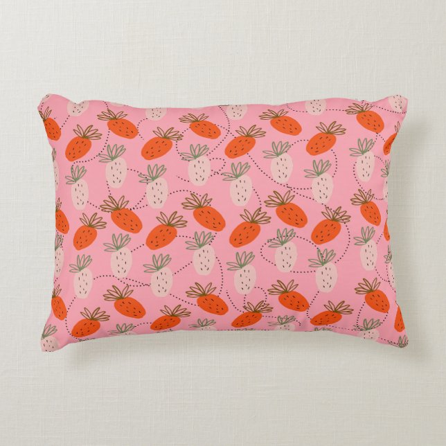 Strawberries Pink White Doodle Pattern  Accent Pillow (Front)