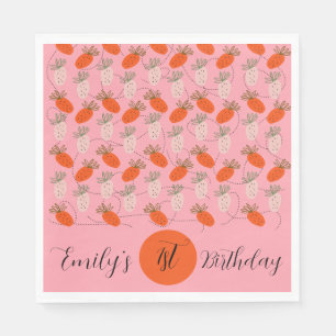 Strawberries Pink White Doodle Pattern      Napkin