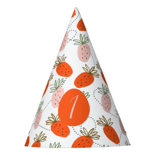 Strawberries Pink White Doodle Pattern      Party Hat