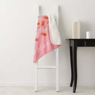 Strawberries Pink White Doodle Pattern    Sherpa Blanket