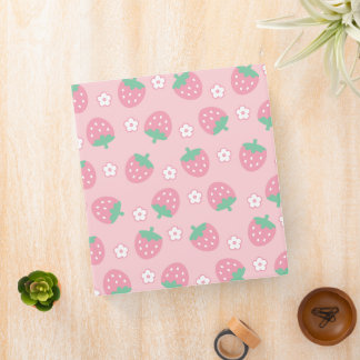 Strawberries Pink White Flowers Sakura Kawaii Cute Binder