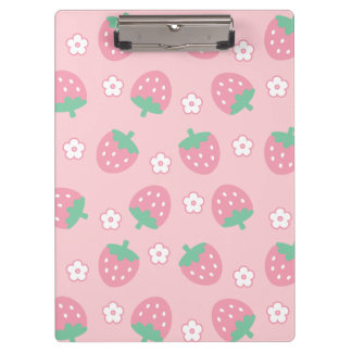 Strawberries Pink White Flowers Sakura Kawaii Cute Clipboard