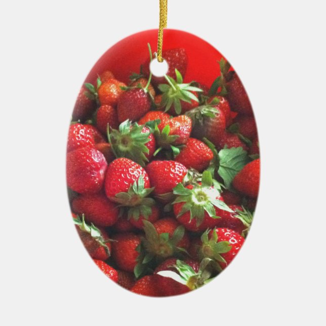 Strawberries red fruit photo ceramic ornament (Front)