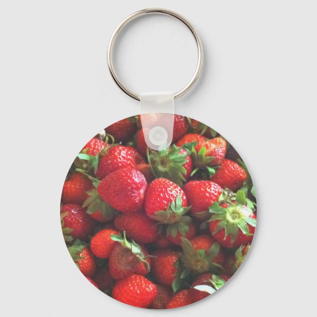 Strawberries red fruit photo keychain (Front)