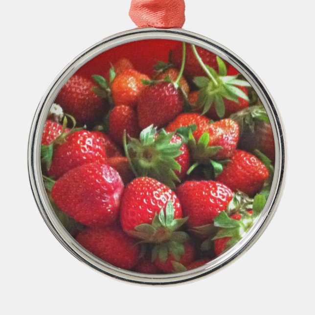 Strawberries red fruit photo metal ornament (Front)
