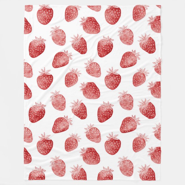 Strawberries Red White Dots Fleece Blanket (Front)