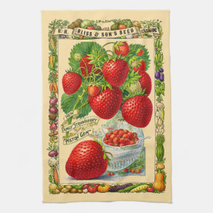 Strawberries Retro Victorian Era Botanical Art Kitchen Towel