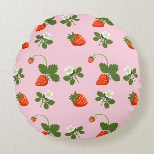 Strawberries Round Pillow (Front)