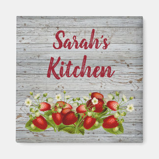 Strawberries Rustic Custom Name Personalized Magnet