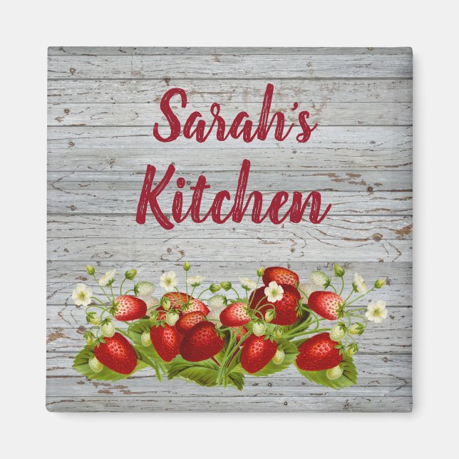 Strawberries Rustic Custom Name Personalized Magnet (Front)